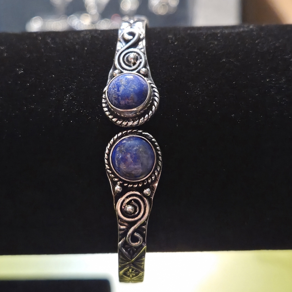NWOT Natural Lapis Lazuli and Silver Adjustable Cuff Handmade Bangle Bracelet